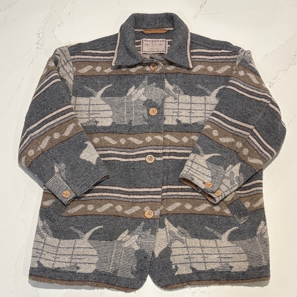 Imperial Collection Southwestern Gray Tan Patterned Dog Wool Blend Coat size M